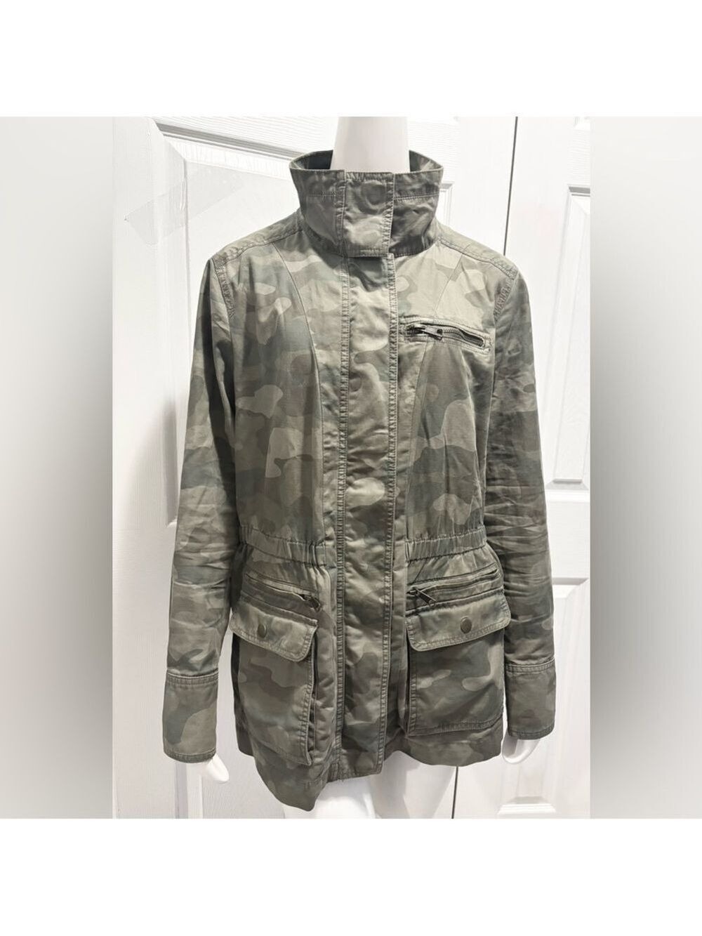 GAP Camo Utility Jacket Zip Button Front Army Green Camouflage Size XL